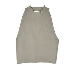 Babaton NWOT Sculpt Knit Mock Neck Halter Top L Matte Pearl Stretch Crop Casual